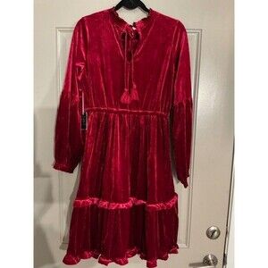 Simply Southern Collection Red Tiered Velvet Dress Sz L, elastic waist NWT